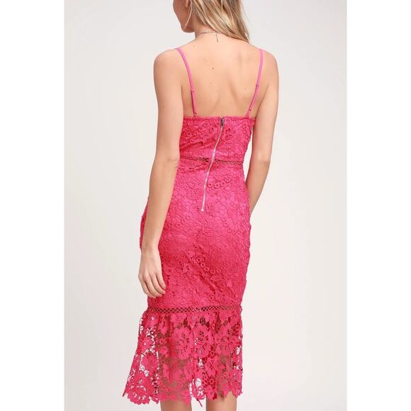 Lulus Taliah Sleeveless Floral Lace Crochet Trim Midi Trumpet Dress Hot Pink S - Picture 2 of 8
